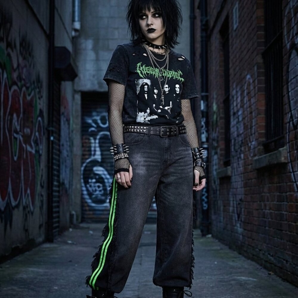 NWT VBRT Extra Wide Leg High Rise Denim with Neon‎ Stripe Size 11/29 Y2K Grunge